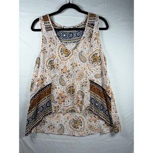 Patrons of Peace Womens Paisley Mixed Print High Low Tank Top Orange boho sz M